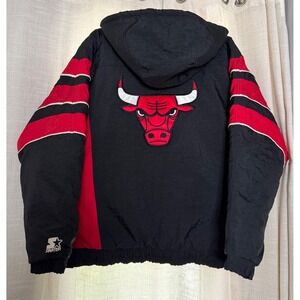 Vintage Starter Chicago Bulls Puffer Jacket Pullover NBA Basketball Men's Large